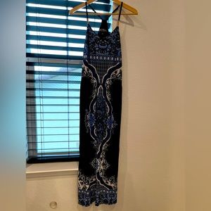 Marc Bouwer black, blue, and white printed maxi dress XS